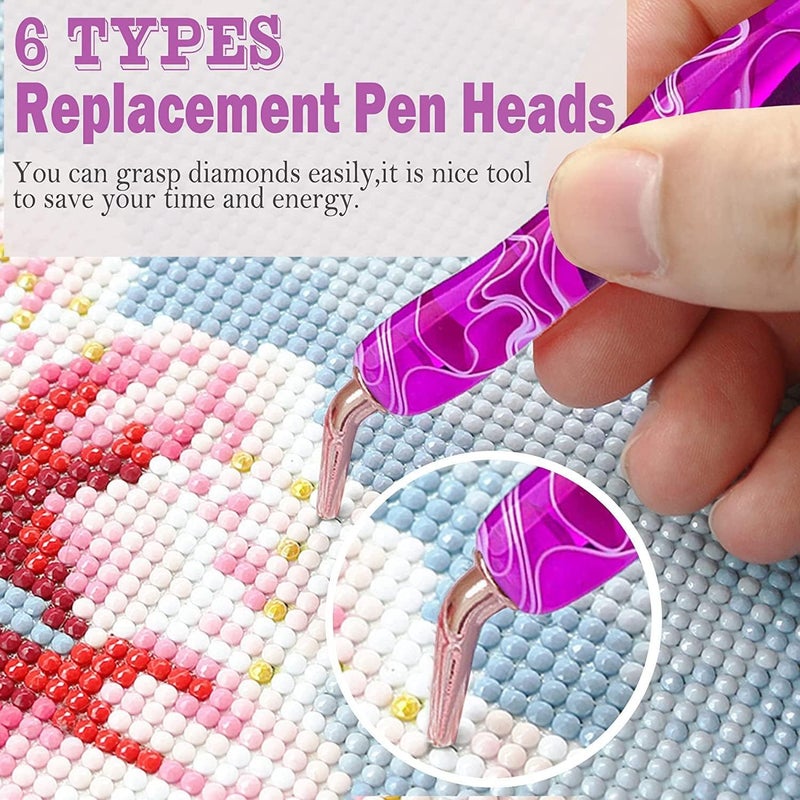 Heyseri 14PCS Diamond Painting Pen Accessories Tools Set Ergonomic Diamond Art Pen Exquisite Stainless Steel Metal Pen Tips and 6 Painting Glue Clay,Comfort Grip and Faster Drilling for DIY Craft - Image 3